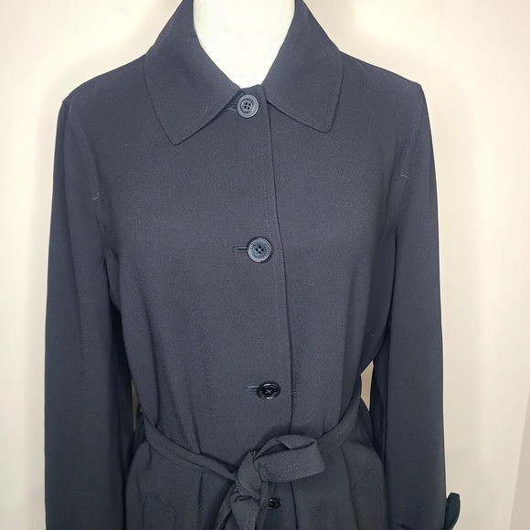 Lauren Ralph Lauren Drape Lapel Crepe Belted Coat Black Women's Size 8 - Picture 2 of 9